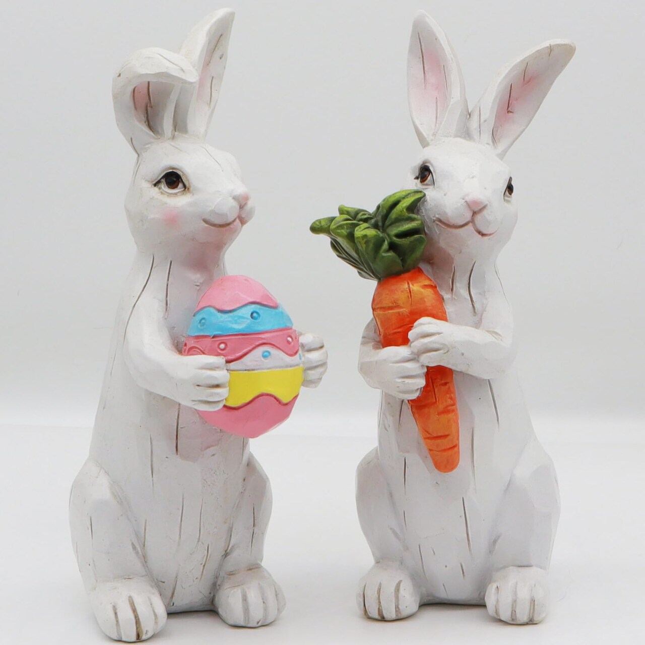 Easter Decorations - Easter Bunny Decor Spring Decorations Resin Rabbits Statues with Carrot and Egg for Home Tabletop Centerpiece Indoor Gifts